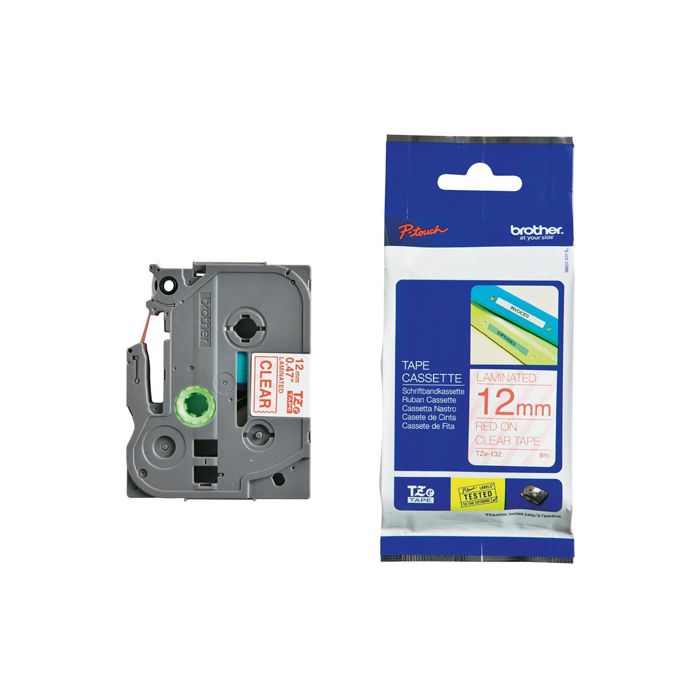 NASTRO BROTHER TZE-132 12MMx8MT ROSSO/TRASPARENTE main product photo