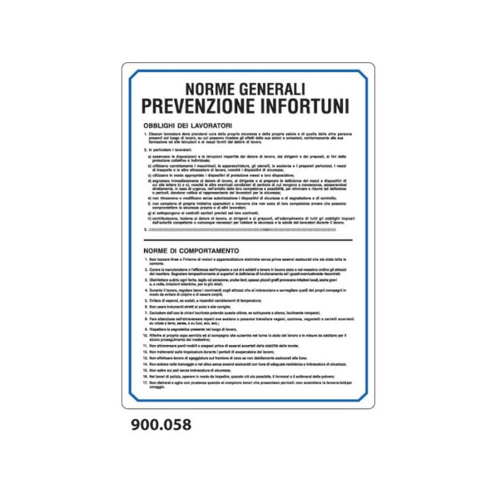 Cartello normativo "Norme generali prevenzione infortuni'' Dixon Industries 33x47 cm - 900.058 main product photo