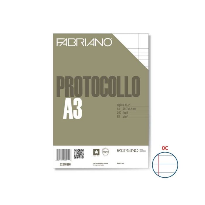 Fogli protocollo Fabriano bianco 60 g/m² 29,7x42 cm rigato a 31 con 2 margini conf 200 fogli - 02210560 main product photo