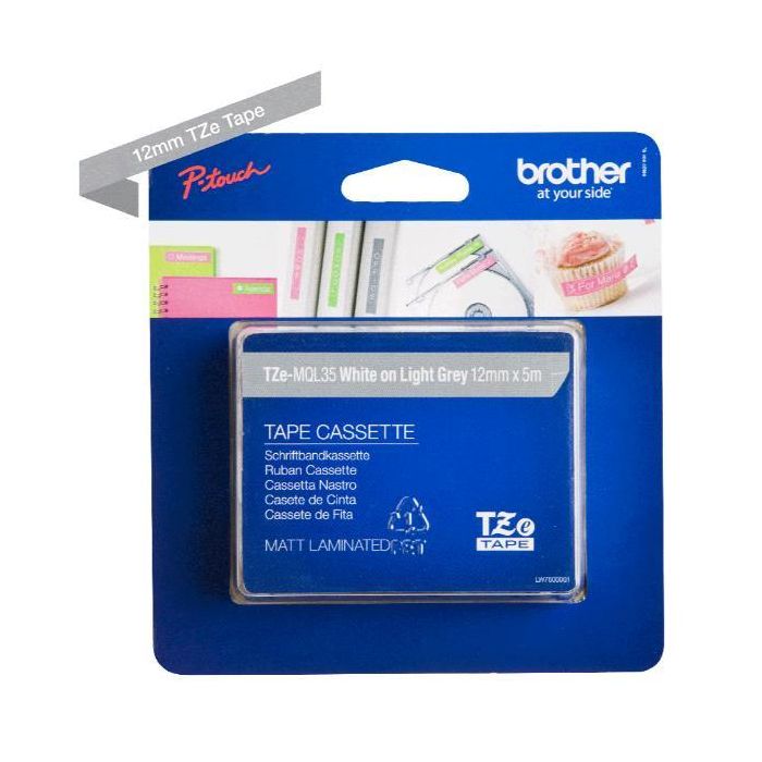 Nastro Brother Laminato opaco da 12 mmx5m Bianco/Grigio chiaro main product photo