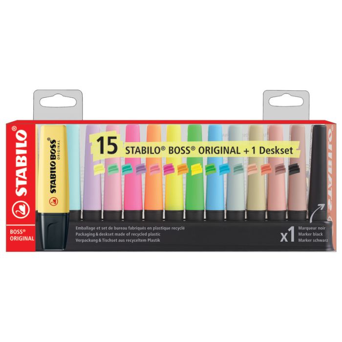 Desk set evidenziatori Stabilo Boss Original 2-5 mm - 15 colori assortiti F60915 main product photo