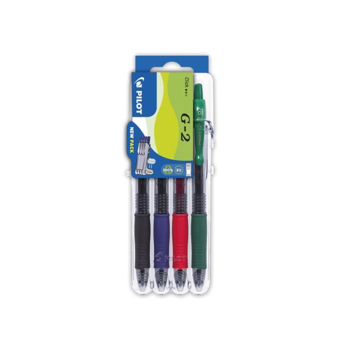 Penne gel a scatto Pilot G-2 0,7 mm nero blu rosso verde - Set2go 4 pezzi - 001428 main product photo