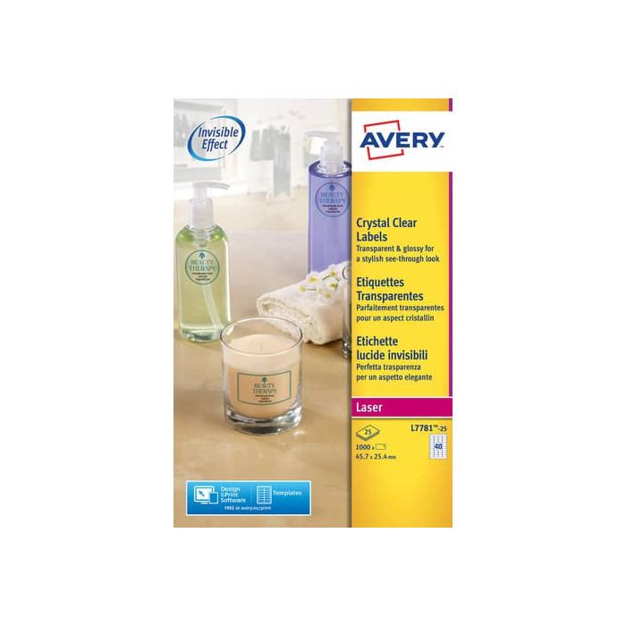 Etichette trasparenti lucide AVERY 45,7x25,4 mm 25 fogli - L7781-25 main product photo