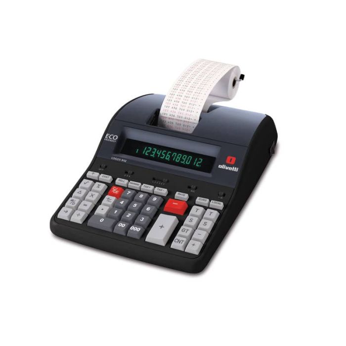 Calcolatrice scrivente da tavolo 3,6 linee/secondo OLIVETTI Logos 912 con display LCD a 12 cifre nero - B5897 000 main product photo