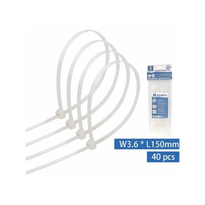 Fascette fermacavo in nylon 3,6x150 mm - conf. 40 pezzi - Aigostar bianco 189266 main product photo