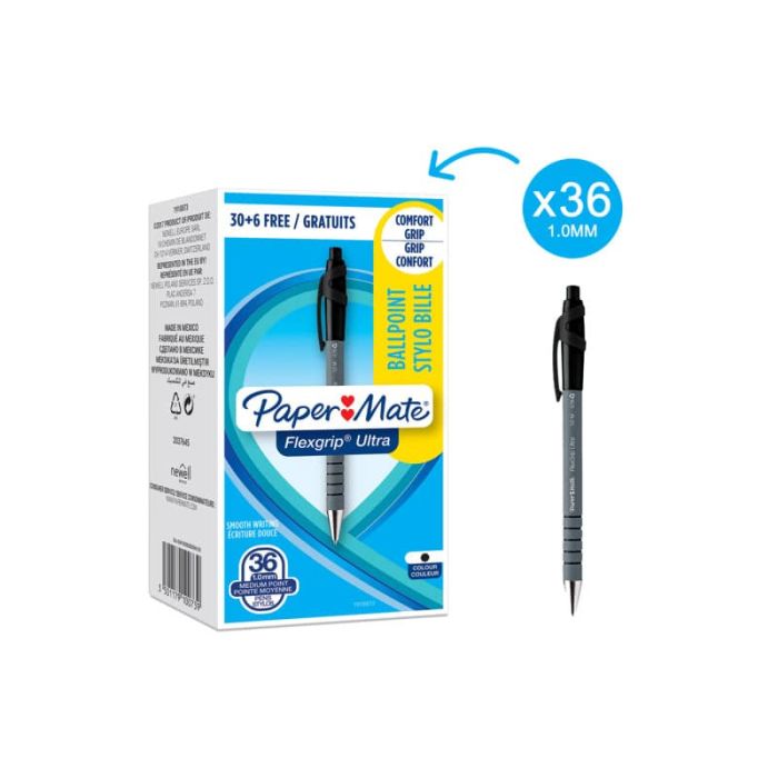 Penna a sfera a scatto Paper Mate Flexgrip Ultra M 1,0 mm nero confezione da 36 - 1910073 main product photo