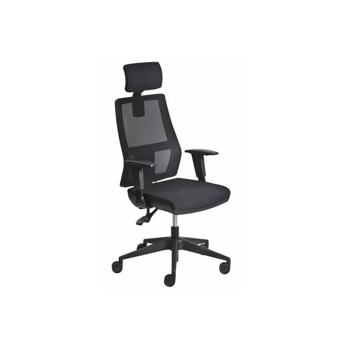 Poltrona semi-direzionale Seditaly Unica Back-system tessuto ignifugo nero - braccioli regolabili e poggiatesta main product photo