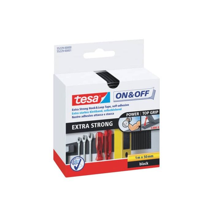 Nastro adesivo in tela tesa velcro On&Off universale autoadesivo extra forte nero 50 mm x 1 m - 55229-00000-02 main product photo