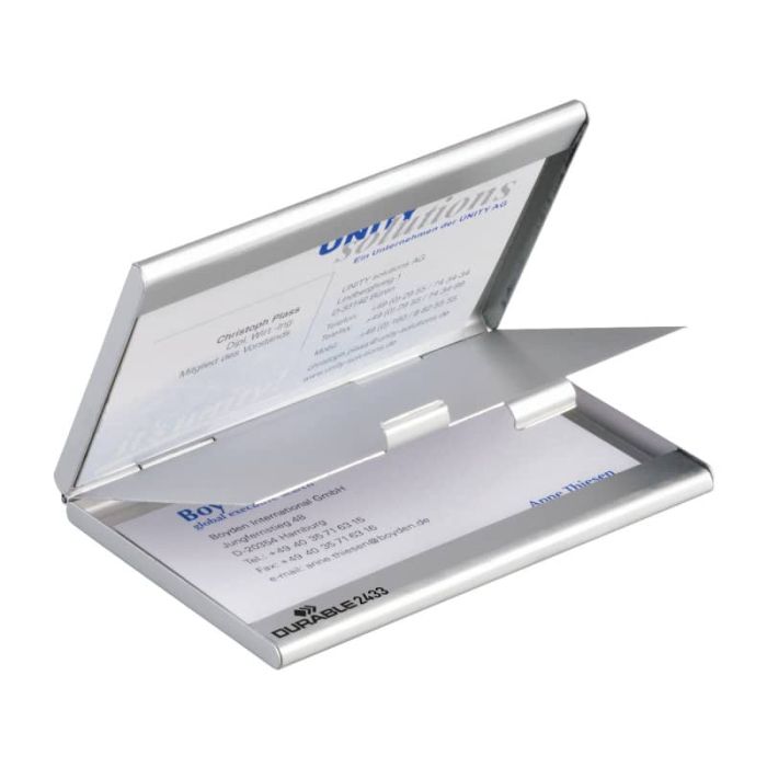 Portabiglietti da visita Durable BUSINESS CARD BOX DUO alluminio argento metallizz. fino a 10 biglietti - 243323 main product photo