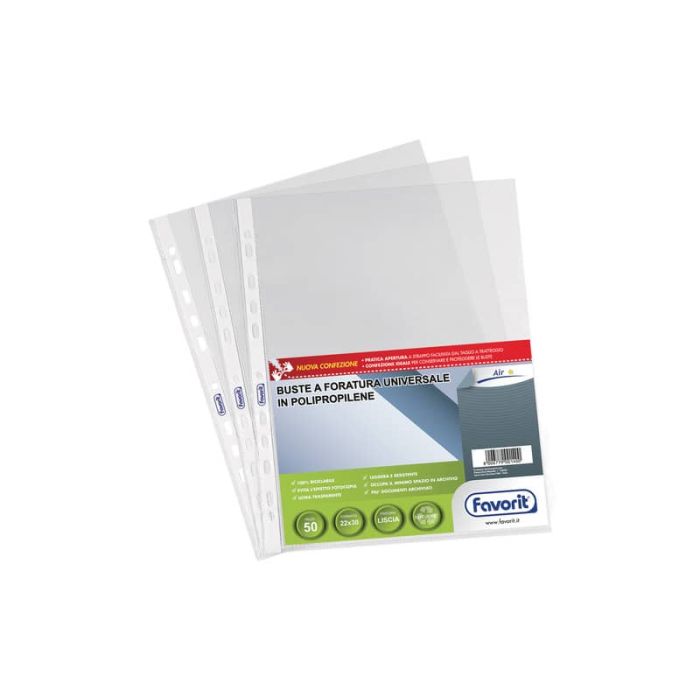 Buste trasp. a foratura universale FAVORIT liscia air 22x30 cm conf. da 50 - 100460056 main product photo