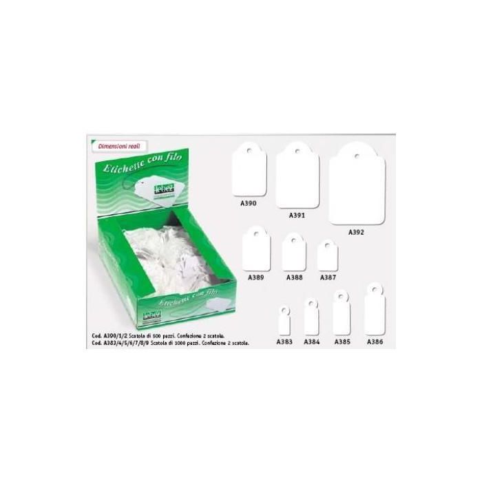Etichette con filo in cartoncino bianco Lebez formato 28x43 mm - conf. 500 pezzi - A391 main product photo
