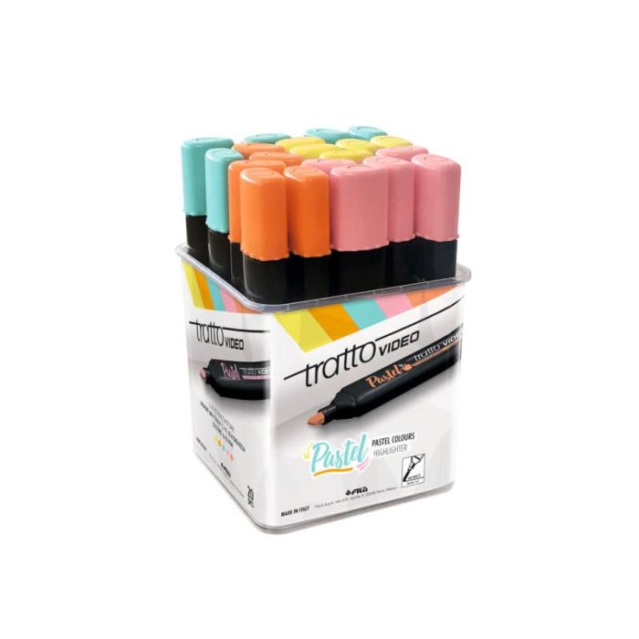 Evidenziatori Tratto Video Pastel 1-5 mm 5 colori assortiti - barattolo da 20 pezzi - F837900 main product photo