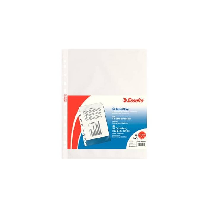 Buste a perforazione universale goffrate Esselte OFFICE 22x30 cm trasparente antiriflesso conf.50 - 395097100 main product photo