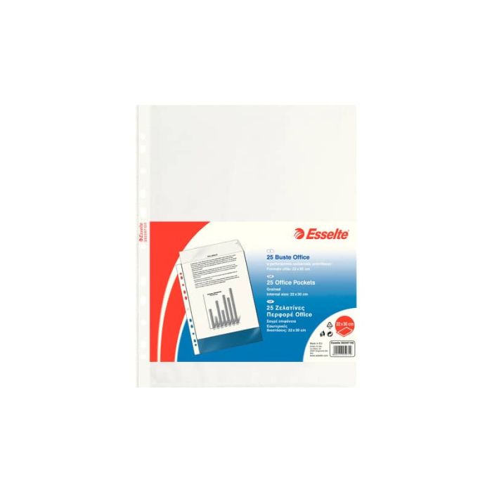 Buste a perforazione universale goffrate Esselte OFFICE PP antiriflesso 22x30 cm conf.25 - 392597100 main product photo