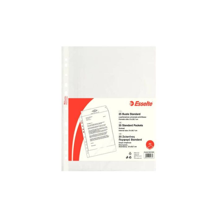 Buste a perforazione universale goffrate Esselte STANDARD PP antiriflesso trasparente A4 conf.25 - 392513300 main product photo