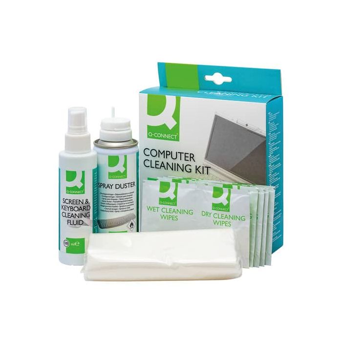 Kit pulizia pc Q-Connect aria compressa, liquido detergente e salviette KF32155A main product photo