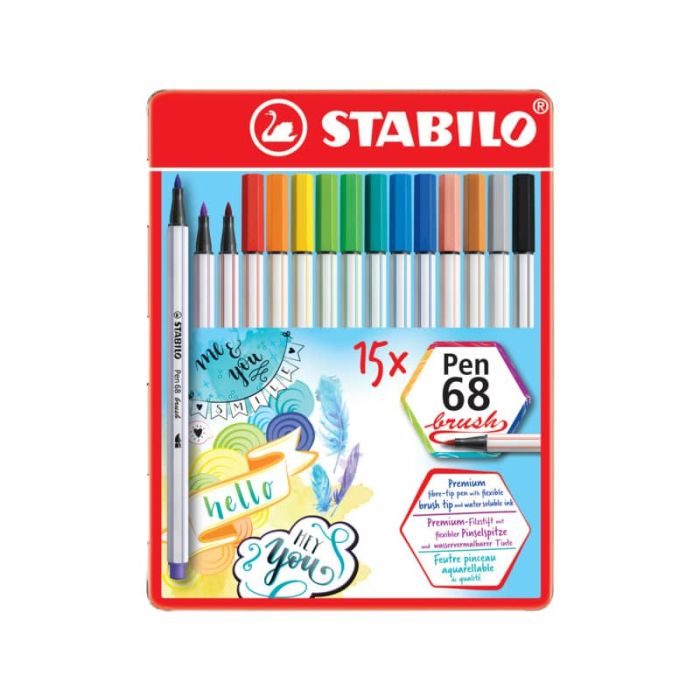 Pennarelli Stabilo Pen 68 brush punta a pennello M 1 mm - assortiti scatola in metallo da 15 pz - 568/15-32 main product photo