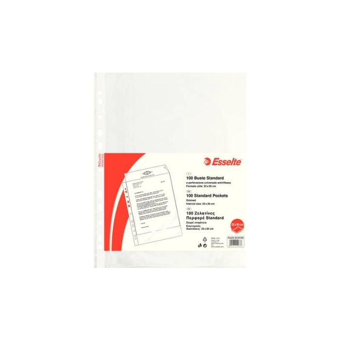 Buste a perforazione universale goffrate Esselte STANDARD PP antiriflesso 22x30 cm conf.100 - 391007300 main product photo