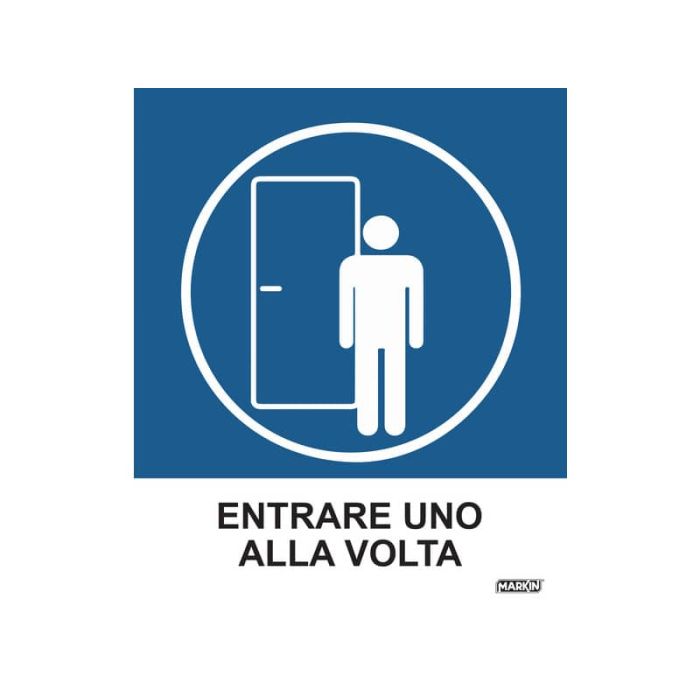 Adesivo segnaletico Markin "Entrare uno alla volta" in LWM - 12,5x15,2 cm Conf. 2 pezzi - X110COV-7 main product photo