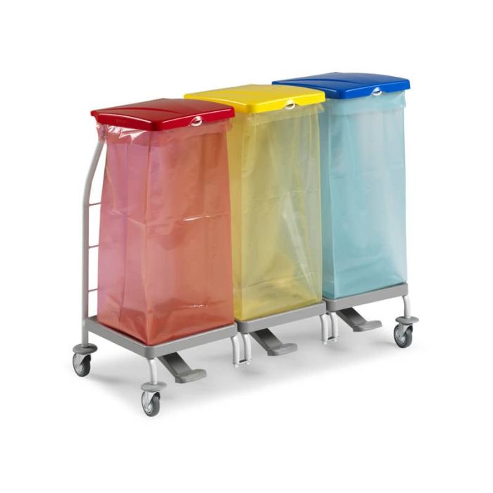 Carrello raccolta rifiuti in metallo verniciato Rilsan Dust 4165 con pedali - 48x110x95 cm TTS 3 x 70 L - 00004165 main product photo