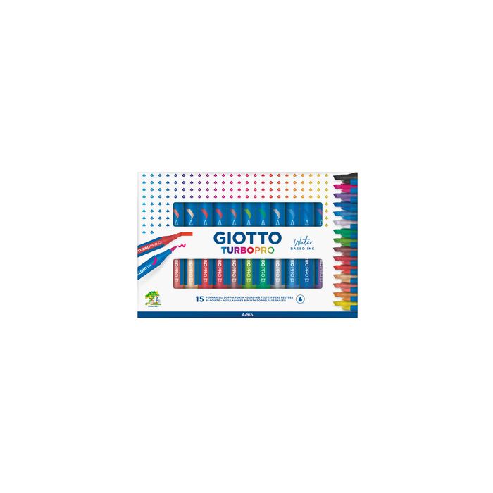 Pennarelli Giotto TurboPro doppia punta scalpello-pennello - conf. da 15 colori assortiti - F427800 main product photo