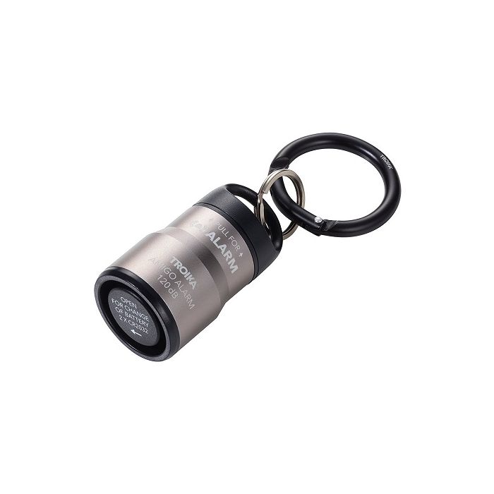 Allarme tascabile e portachiavi con moschettone grigio – Panic Alarm - Allarme tascabile - Allarme di emergenza– 120 dB – sirena per intimidazione – TROIKA main product photo