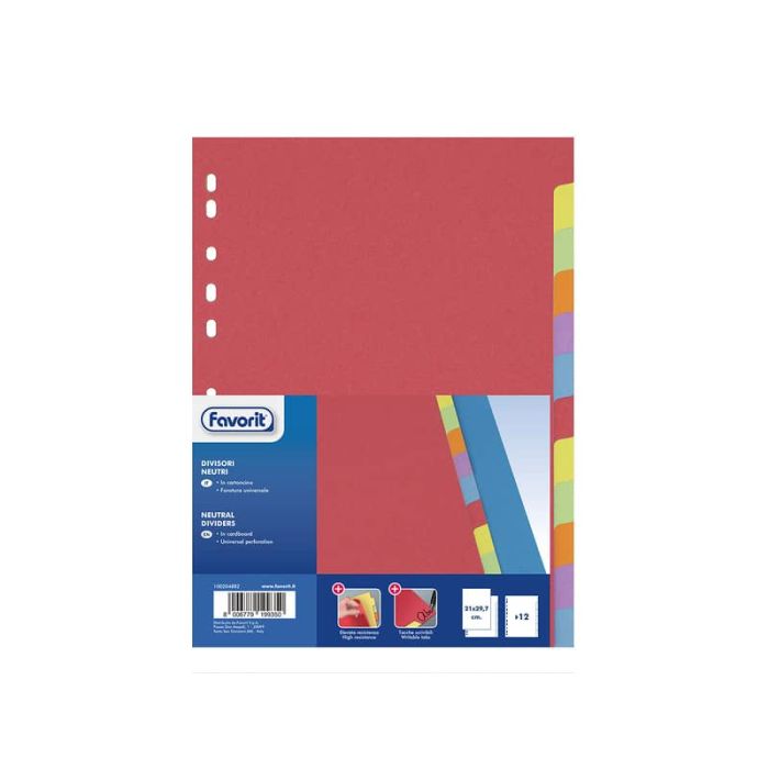 Divisore in cartoncino ELBA 12 tacche neutre colorate 21x29,7 cm assortiti 100204882 main product photo