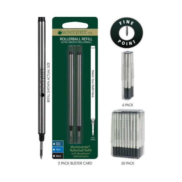 MONTEVERDE Blister 2 refill in metallo per ROLLER Montblanc NERO PUNTA FINE main product photo