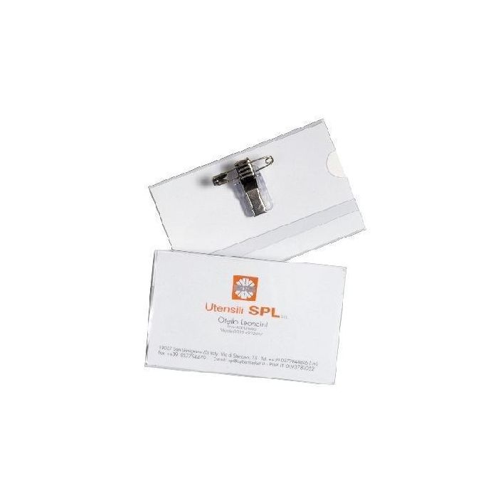 Portanome Viva in pvc trasparente aggancio fisso, spilla, cartoncino conf. 50 pz 92x58 mm - 140 main product photo