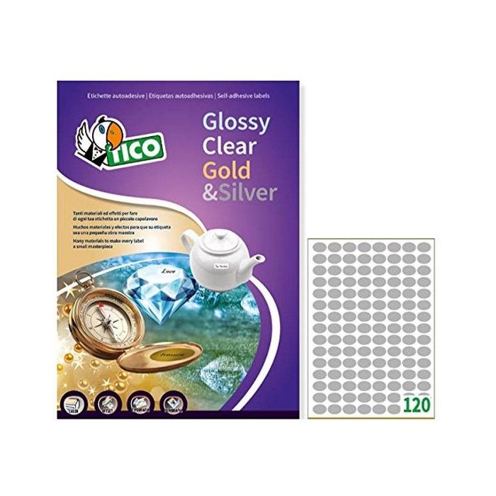 Etichetta adesiva SL4 ovale argento satinata 100fg A4 22x16mm (120et/fg) Tico main product photo