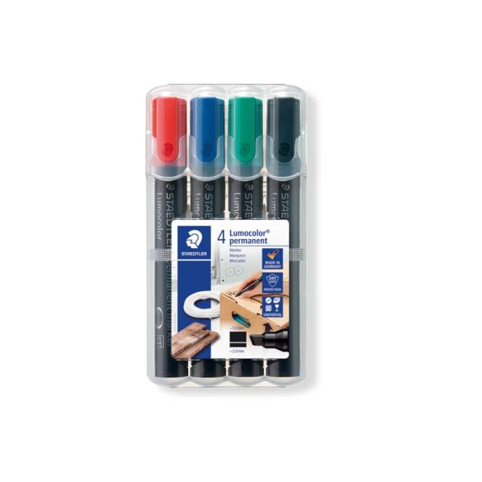 Marcatori punta a scalpello Staedtler Lumocolor permanent marker 350 astuccio da 4 pezzi - 350 WP4 main product photo
