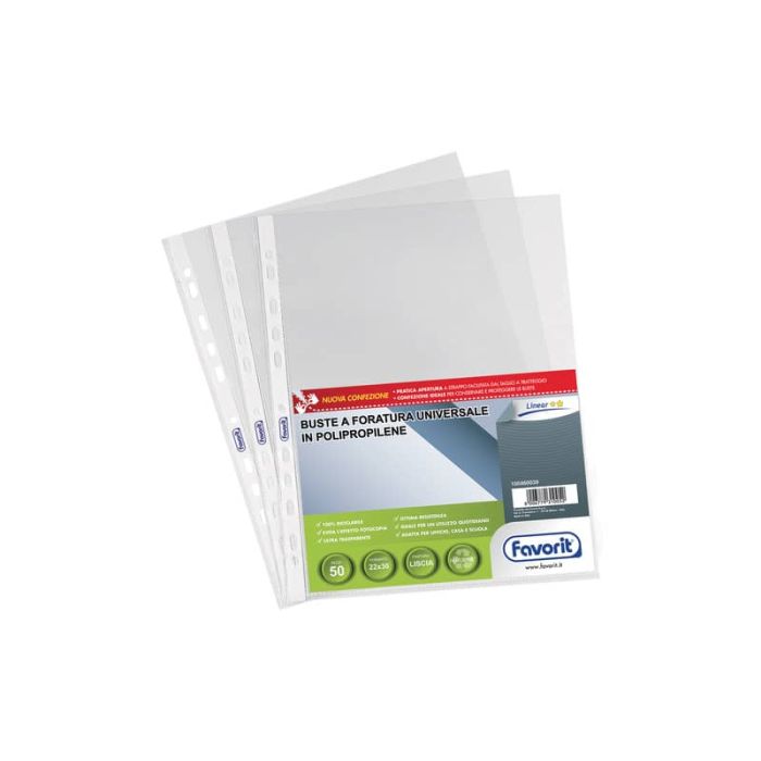 Buste trasp. a foratura universale FAVORIT liscia linear 22x30 cm conf. da 50 - 100460039 main product photo