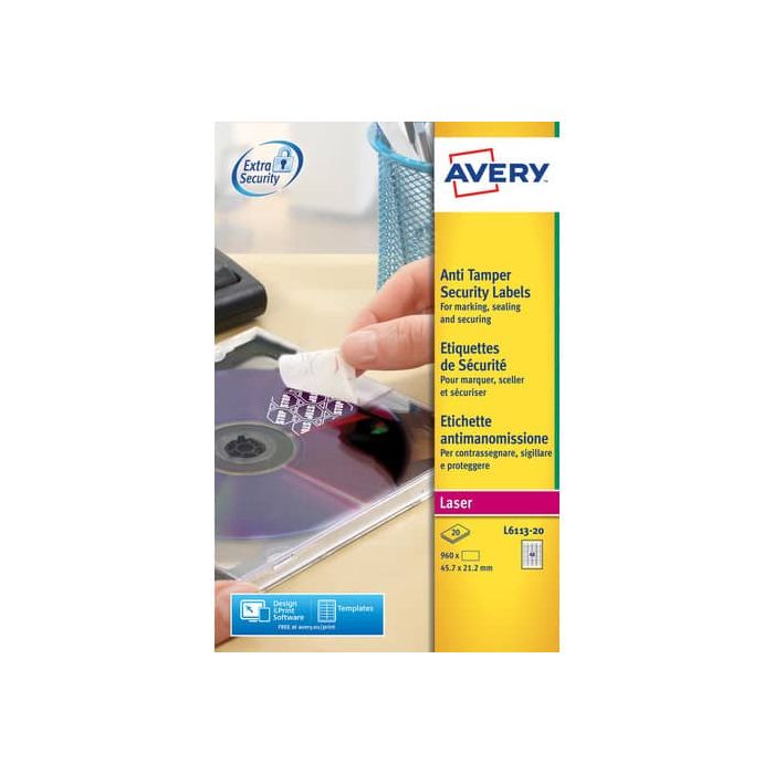 Etichette antimanomissione Avery 45,7x21,2 mm bianco Laser 48 et./foglio Conf. 20 fogli - L6113-20 main product photo