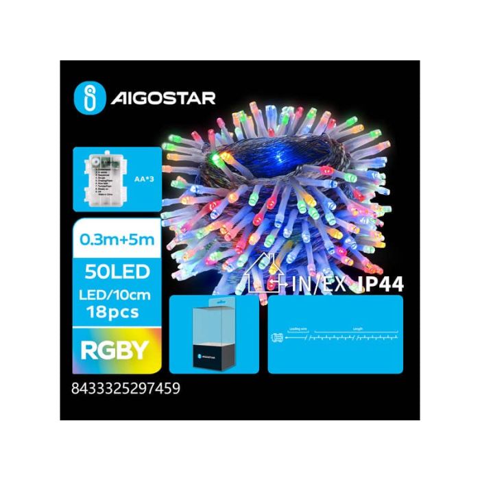 Catena luminosa a batteria Aigostar lampadine piatte multicolore 50 led 5 m - 297459 main product photo