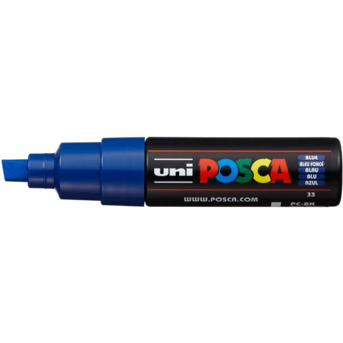 Marcatore a tempera POSCA Uni-Ball punta a scalpello 8 mm blu M PC8K B main product photo