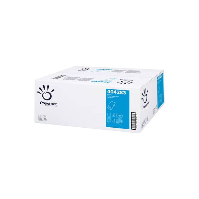 Asciugamani interfogliati piegati a V Papernet 2 veli - 21x22 cm - bianco Conf. 15 fascette da 210 pezzi- 404283 main product photo