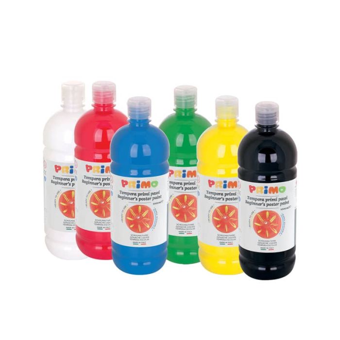 Tempera brillante Primo Primi Passi - scatola di cartone - 6 bottiglie colori primari assortiti - 1000 ml 204BR1000ASS main product photo