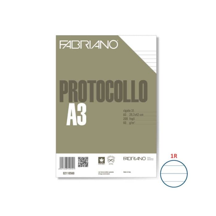 Fogli protocollo Fabriano PROTOCOLLO bianco 60 g/m² 29,7x42 cm rigato a 31 conf. da 200 fogli - 02110560 main product photo