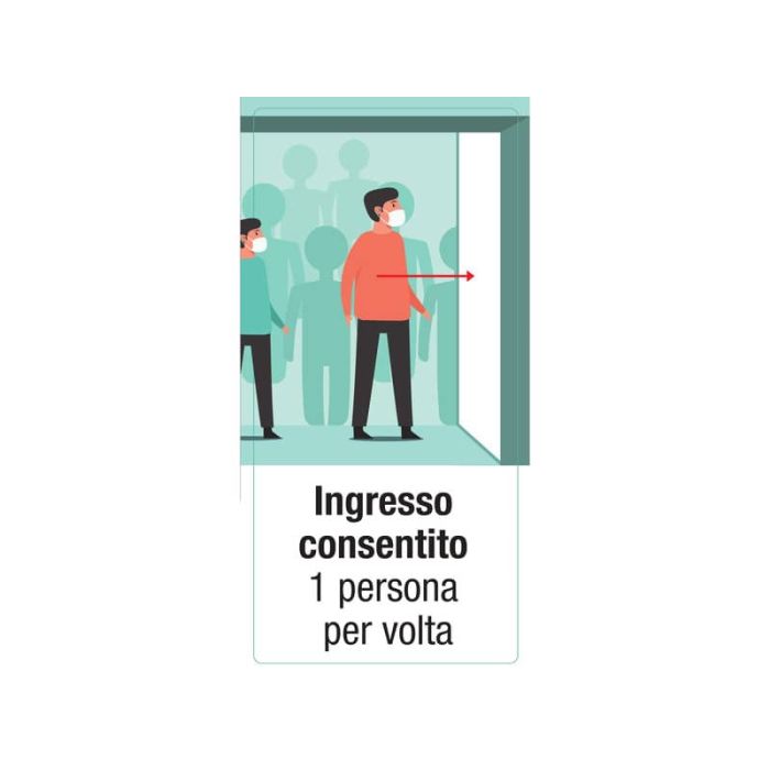Adesivo segnaletico "Ingresso consentito 1 persona per volta" 15x30 cm multicolore - 30026 main product photo