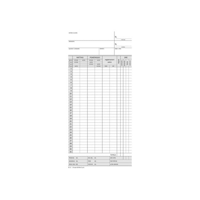 Scheda Rilevazione presenze per orologio data ufficio cartoncino 22,5x10,4 cm conf. 100 pezzi - DU158000000 main product photo