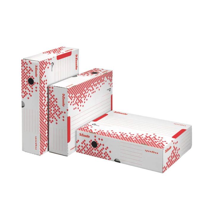 Scatola archivio Esselte SPEEDBOX dorso 80 mm bianco/rosso 8x25x35 cm 623910 main product photo