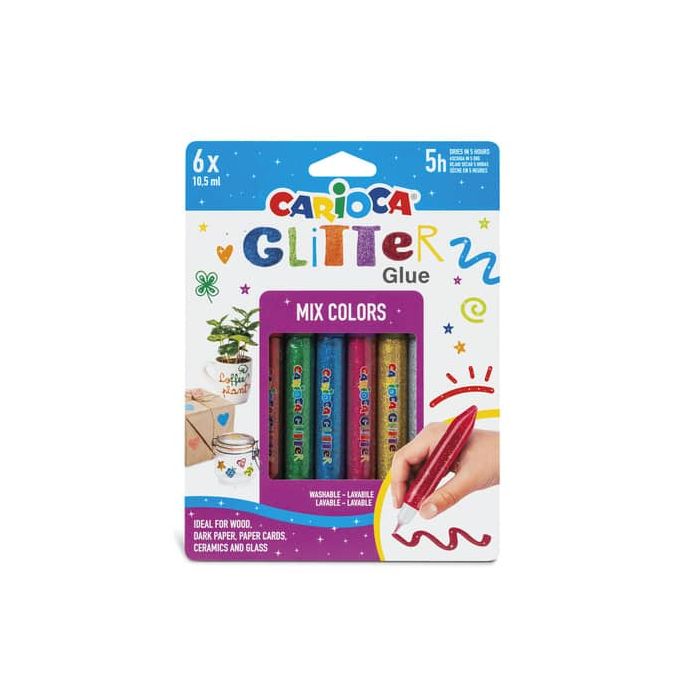 Colla colorata 10,5 ml Carioca effetto glitter - blister da 6 pezzi - colori assortiti mix - 42112 main product photo