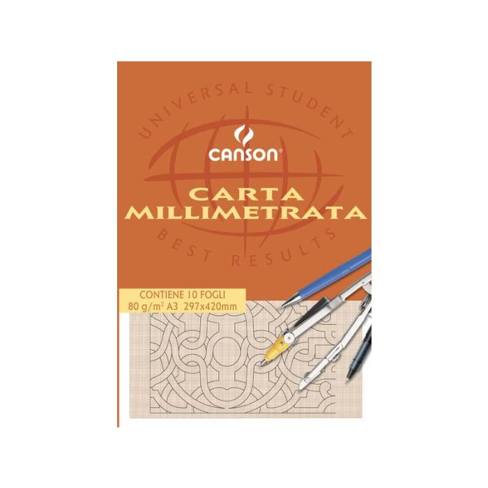 Blocco da disegno CANSON carta millimetrata bianco/arancio 80 g/m² 10 fogli A3 - C200005824 main product photo