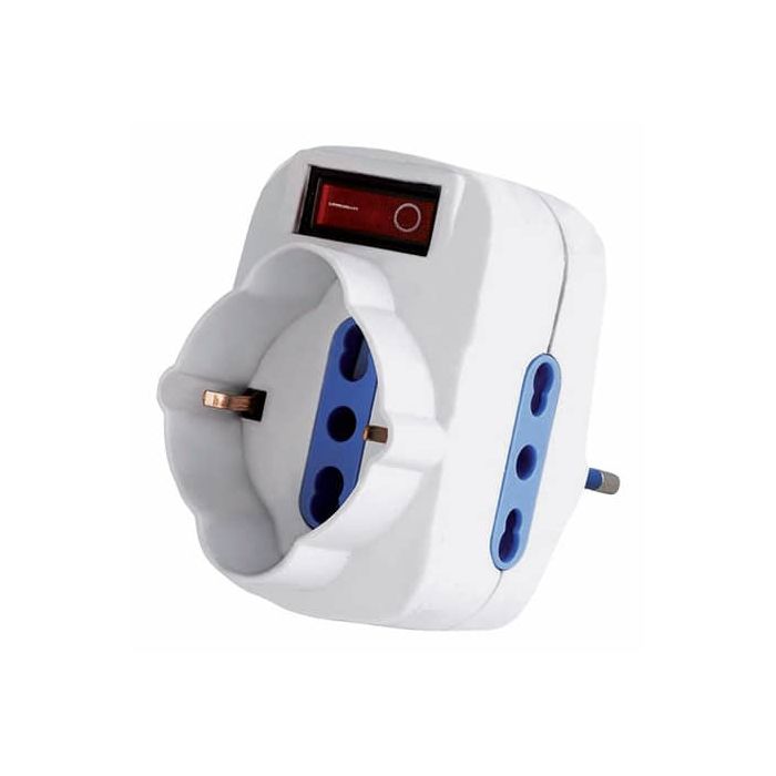 Adattatore rotante spina 16A 2 Prese 2P+T 10/16A bipasso+1 Presa bipasso/schuko MKC con interruttore main product photo