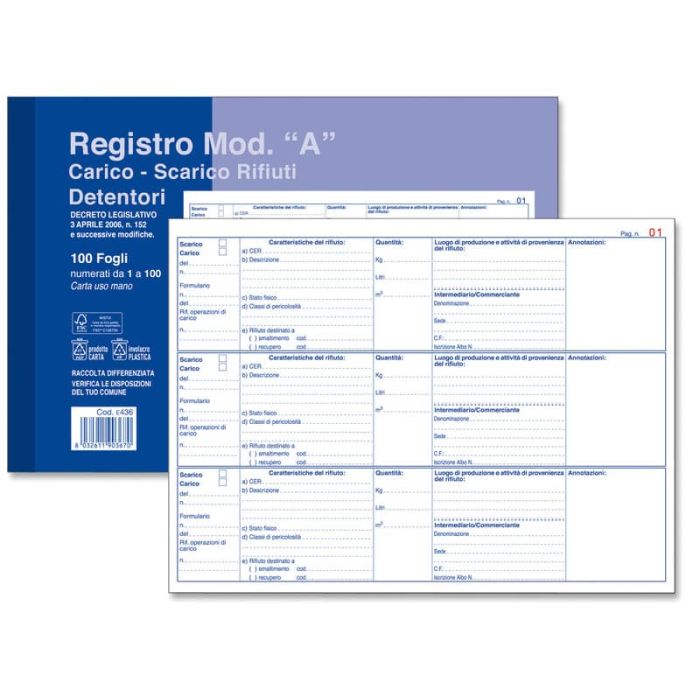 Registro carico-scarico rifiuti Mod. A per detentori - 32x21 cm Z10584Z118514 main product photo