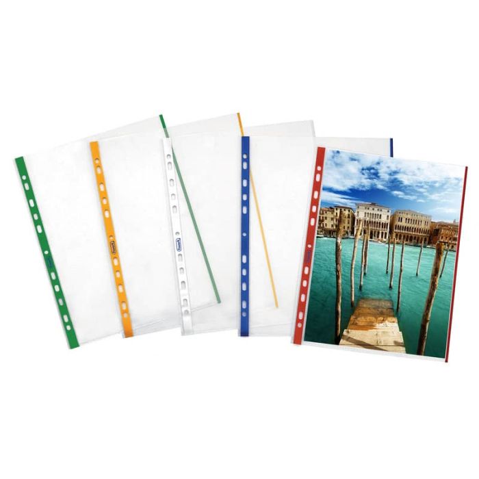 Buste a perforazione universale goffrate FAVORIT A4 banda giallo conf. 10 pezzi - 100460029 main product photo