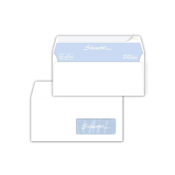 Buste con finestra Pigna Envelopes Silver90 Laser patella aperta 110x230 mm bianco conf. 500 - 0221541 main product photo