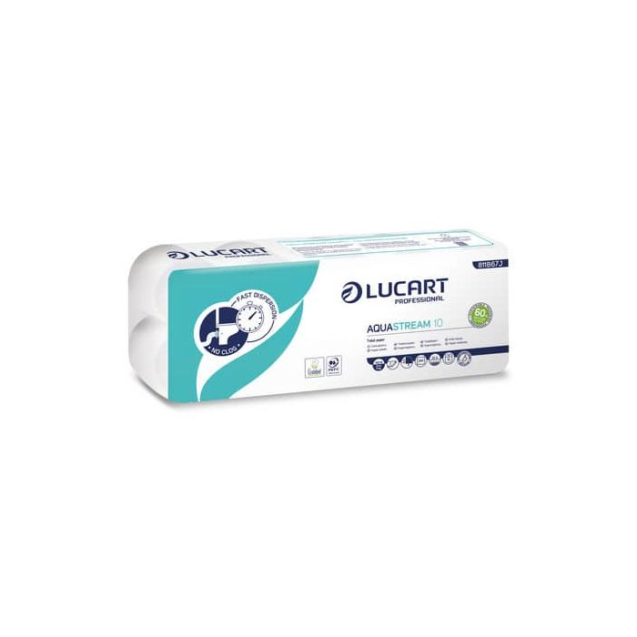 Carta igienica Aquastream in pura cellulosa 2 veli 200 strappi Lucart Professional conf. 10 rotoli - 811B67J main product photo