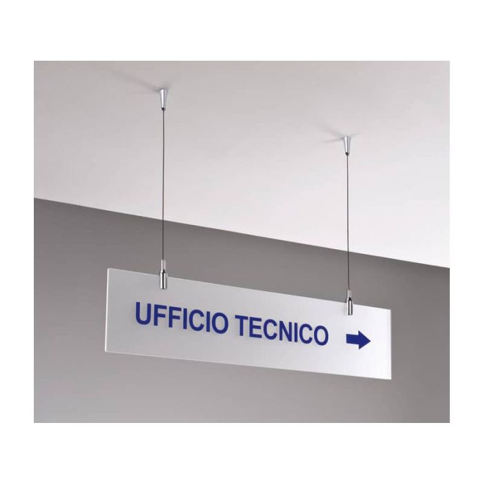 Targa sospesa in acrilico bisatinato 60x15 cm Tecnostyl con cavetti per fissaggio soffitto silver/bianco- TS6015 main product photo