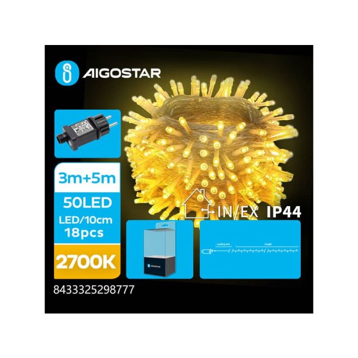 Catena luminosa a basso voltaggio Aigostar luce calda 2700 K 5 m 50 led - 298777 main product photo
